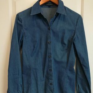 LAFAYETTE 148 Dark Wash Fitted Chambray Shirt size 4